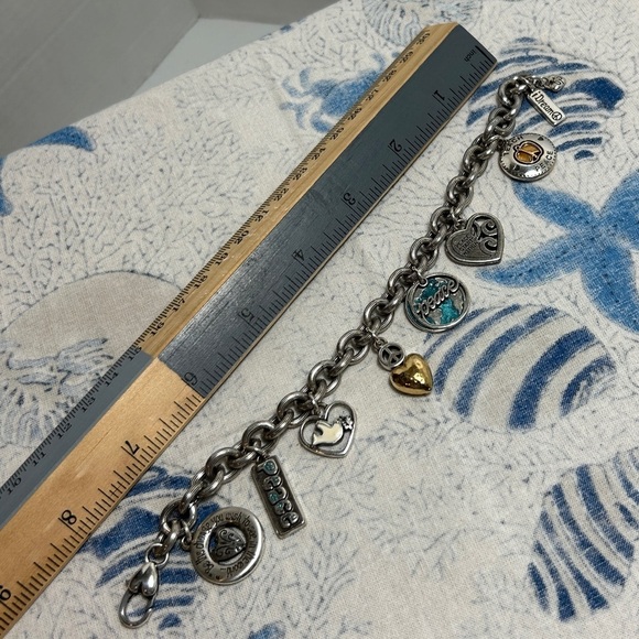 Brighton World Peace Charm Bracelet Retired Silver Plated Chunky Oval Link Chain - Picture 7 of 12